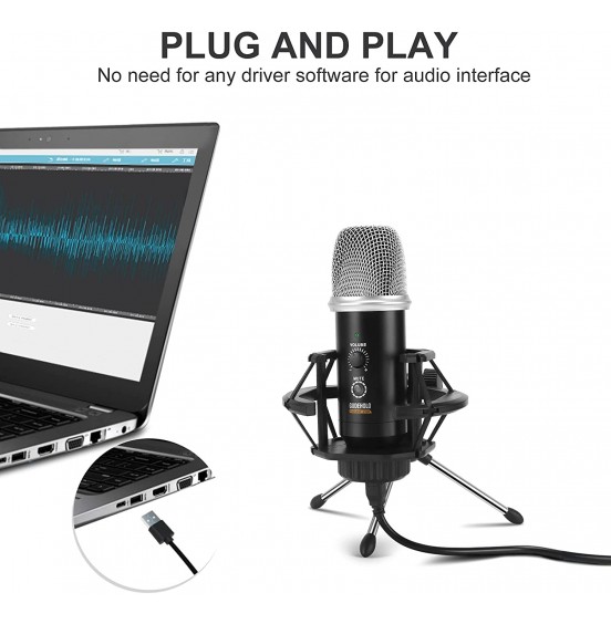 GUDEHOLO USB Microphone for Computer with Adjustment Arm Stand, Mute Button, USB Mic for Gaming, Podcast, Live Streaming, YouTube on PC, Fits for Windows &amp; PC, not for Phone