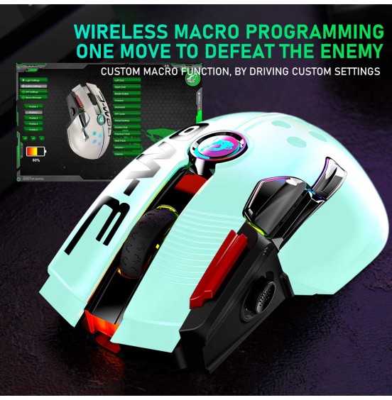 Wired/Wireless Gaming Mouse Up to 12000 DPI,Rechargeable Mouse with 1000mAh Battery,Type-C,Chroma RGB,9 Programmable Buttons+Rapid Fire,Joystick Ultralight Honeycomb Shell for PC Gamer(Mlik Tea White)