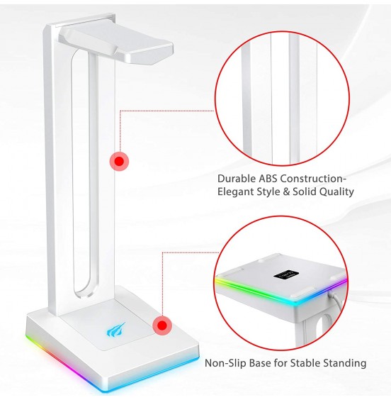 Havit RGB Headphones Stand with 3.5mm AUX and 2 USB Ports, Headphone Holder for Gamers Gaming PC Accessories Desk