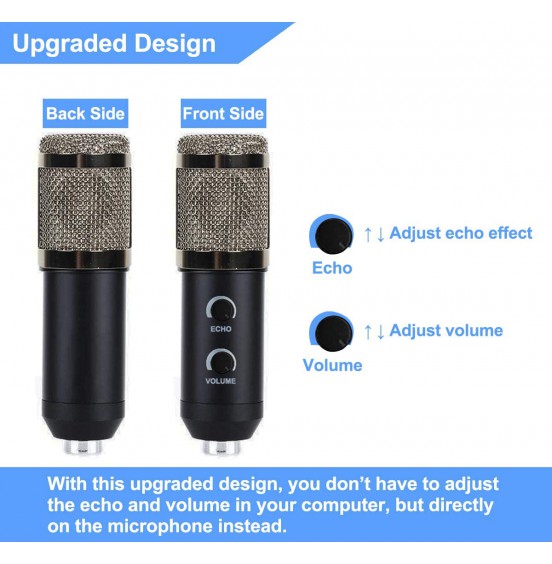 2021 Upgraded USB Condenser Microphone for Computer, Great for Gaming, Podcast, LiveStreaming, YouTube Recording, Karaoke on PC, Plug &amp; Play, with Adjustable Metal Arm Stand, Ideal for Gift, Black