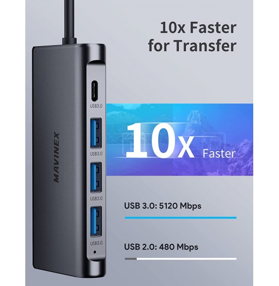 USB C Hub 9 in 1, MAVINEX USB C Adapter 4K to HDMI, 100W Power Delivery, 5Gbps USB-C Data Port, 3 USB 3.0 Ports, MicroSD/TF, 1Gbps Ethernet Docking Station for MacBook, Dell XPS, More Type C Devices