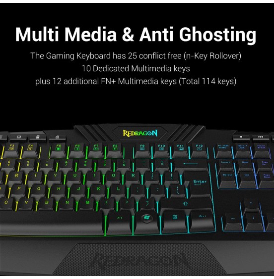 Redragon S101 Wired Gaming Keyboard and Mouse Combo RGB Backlit Gaming Keyboard with Multimedia Keys Wrist Rest and Red Backlit Gaming Mouse 3200 DPI for Windows PC Gamers (Black)