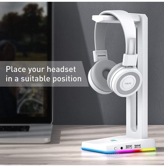 Havit RGB Headphones Stand with 3.5mm AUX and 2 USB Ports, Headphone Holder for Gamers Gaming PC Accessories Desk